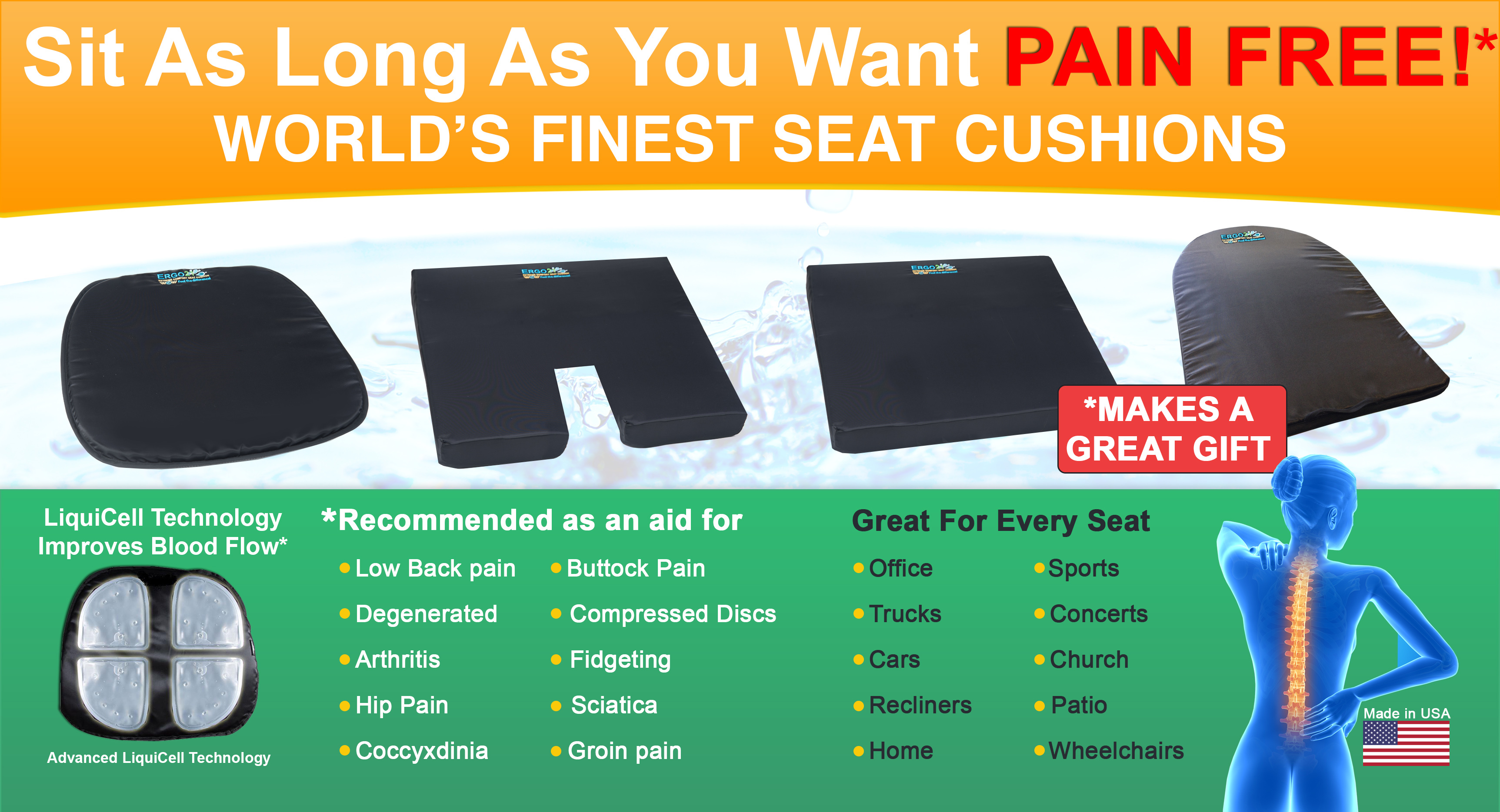 Cuoff Car Coccyx Seat Cushion Pad For Sciatica Tailbone Pain