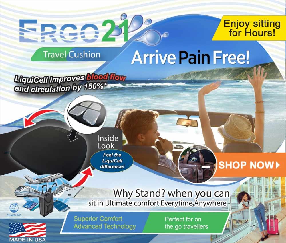 Ergo21 Travel Seat Cushion for Airplane, Car, Truck, Long Flights & Drive |  Must Have Travel Accessories for Long Trips | Foldable Butt Pillow for