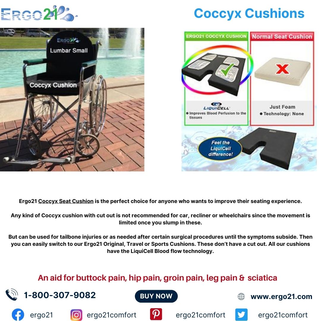 Excellent Seat Cushion - Spine Surgeries, Spinal Stenosis, Sciatica - 150%  Blood Flow - LiquiCell Membrane Technology - Ergo21
